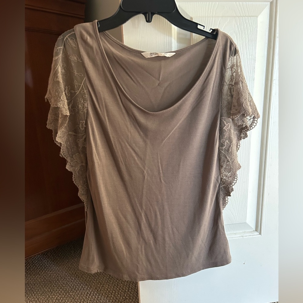Old Navy Taupe Lace Sleeve Blouse